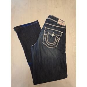 True Religion Women's Bootcut Denim Jeans Flap Pockets SZ 31 Y2K Distressed